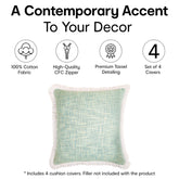 Anko 100% Cotton Square Cushion Covers Set of 4| Textured Cushion Covers with Fringes for Sofa & Bed (Without Filler) | Jade | 43 Cm (L) x 43 Cm (W) Each (4 Pc)